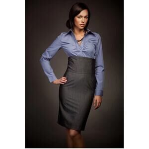 NIFE High Waisted Black, Fitted, Knee Length Pencil Skirt (2/EU36)